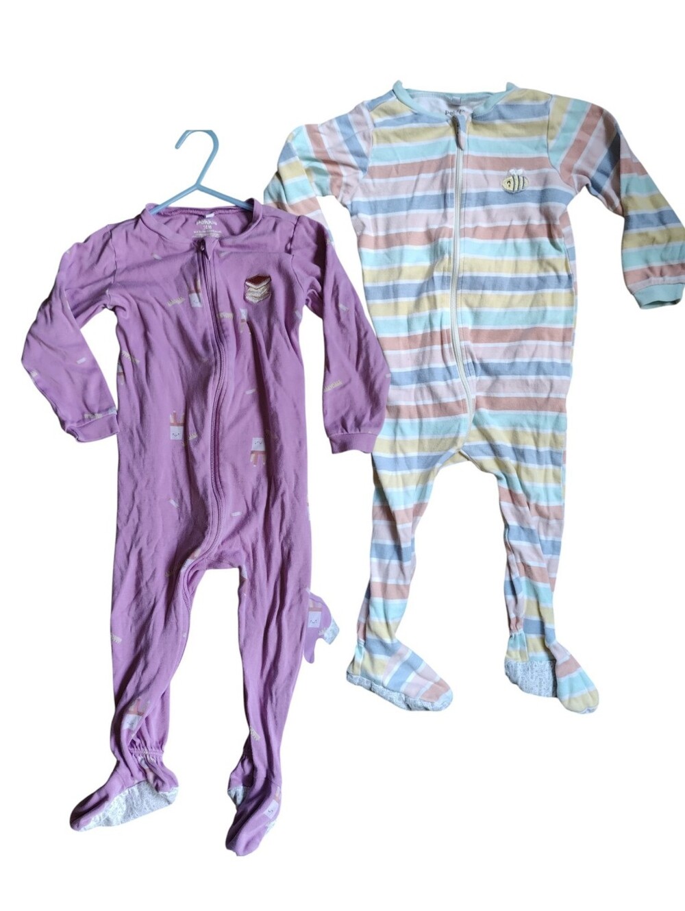 Pekkle Kids Zip Front One-Piece Sleepers - Purple and Pastel Stripe E4